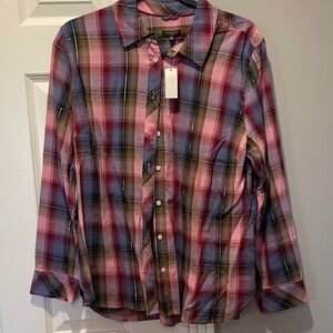 Talbots Pink, Blue & Green Plaid Button-Down Shirt